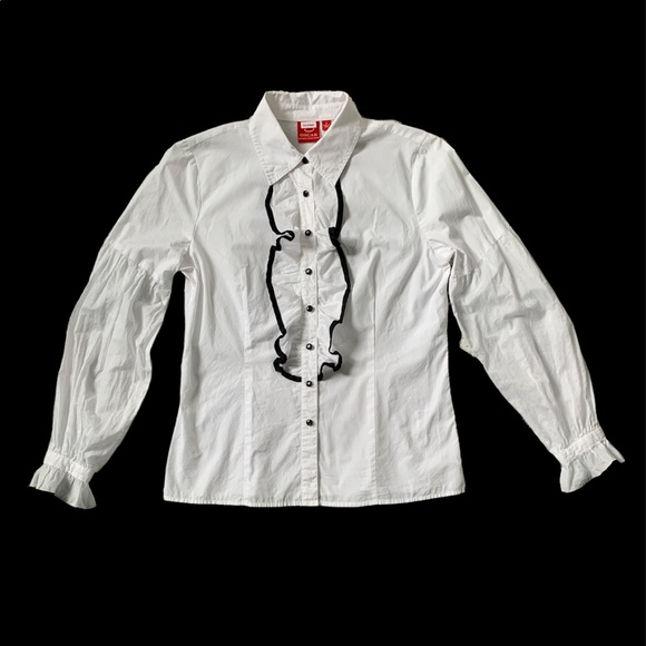 ❤️Oscar de la Renta white cotton blouse with beautiful ruffle detailing size 8❤️ - Picture 2 of 11